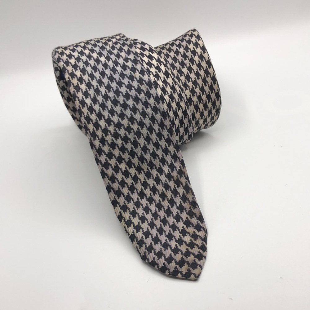 Houndstooth Black and White Skinny Tie All Silk Made in England